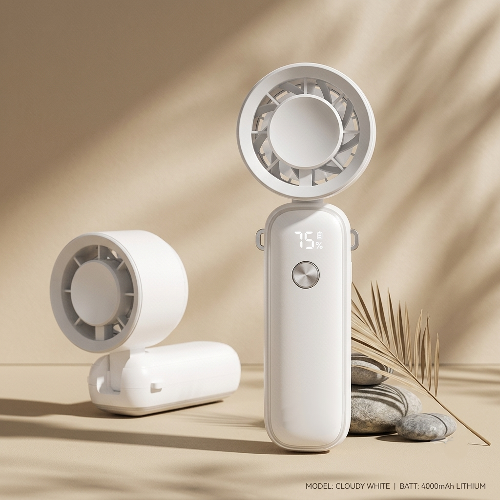 Handheld Rechargeable Fan — Digital Battery Display