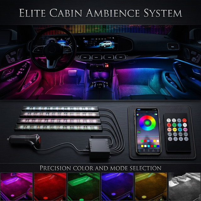 Car Interior LED Strip Kit — RGB Ambient Lighting with Music Sync